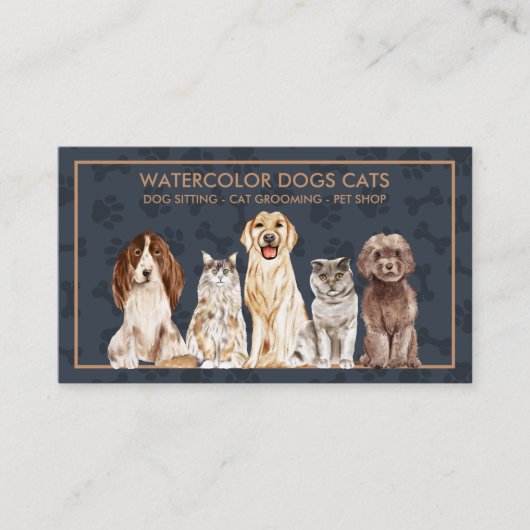 Illustratie van de marine Paws Dogs Cats Pet Visitekaartje (Voorkant)