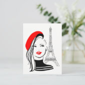 illustratie van de mode franse vrouw in rode beret briefkaart (Staand voorkant)