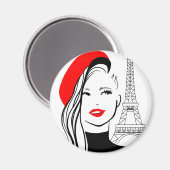 illustratie van de mode franse vrouw in rode beret magneet (Voorkant / Achterkant)