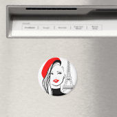 illustratie van de mode franse vrouw in rode beret magneet (Insitu (Vaatwasser))