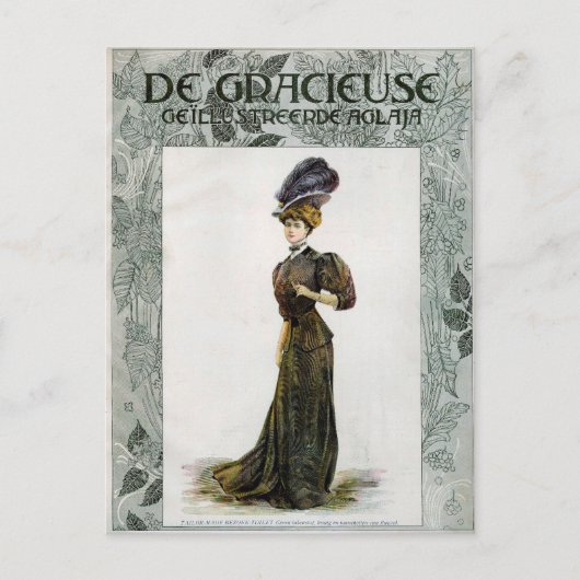 Illustratie van de  Mode Lady Feather Boa Pet Briefkaart (Voorkant)