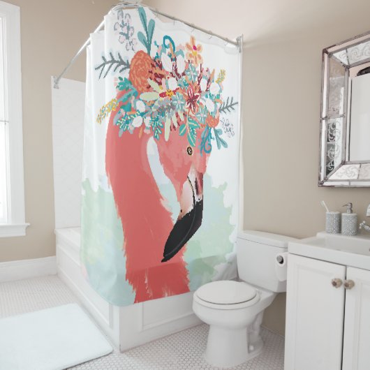 illustratie van de mode met roze flamingoflami douchegordijn (In situ)