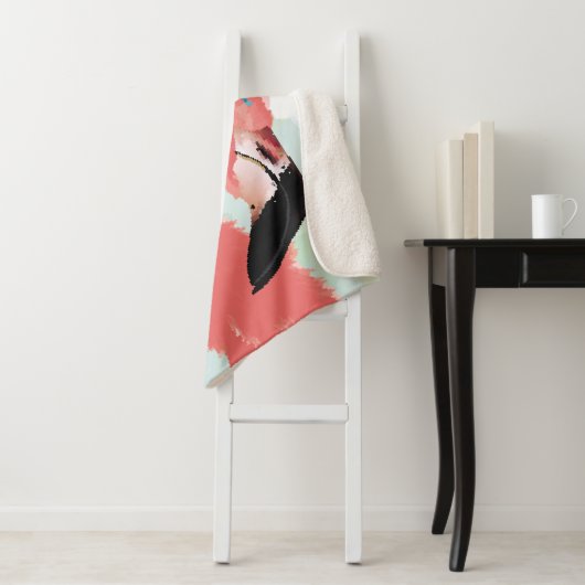 illustratie van de mode met roze flamingoflami sherpa deken (In situ)