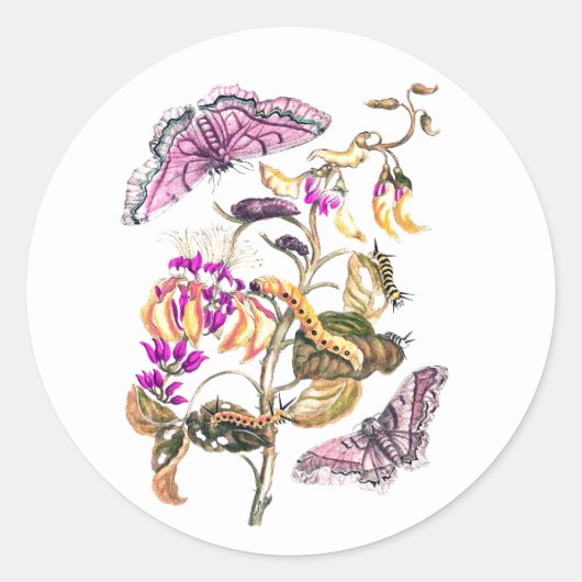  illustratie van de natuur bloemvlinder ronde sticker (Voorkant)