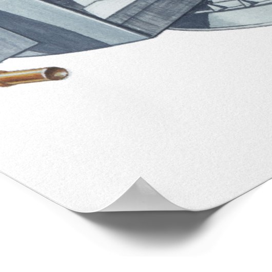 Illustratie van de pistool turret op een WW2-slags Poster (Hoek)