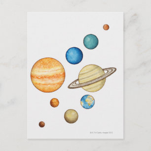 Illustratie van de planeten van het zonnestelsel briefkaart