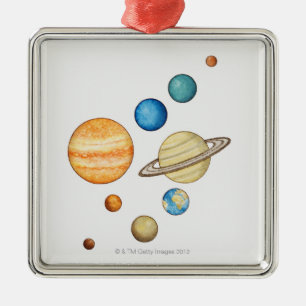 Illustratie van de planeten van het zonnestelsel metalen ornament