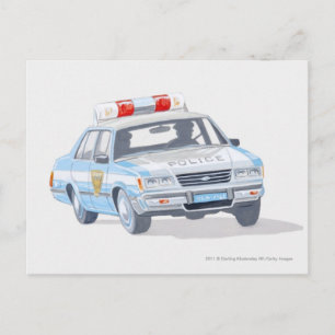 Illustratie van de politieauto met twee politieage briefkaart