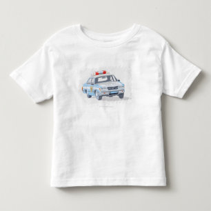 Illustratie van de politieauto met twee politieage kinder shirts