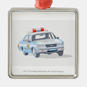 Illustratie van de politieauto met twee politieage metalen ornament