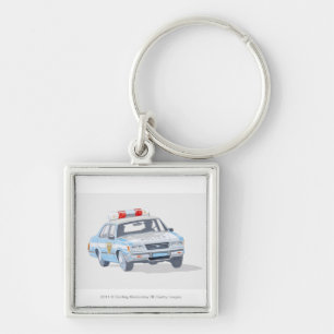 Illustratie van de politieauto met twee politieage sleutelhanger