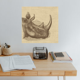 Illustratie van de  Rhino op Burlap Poster