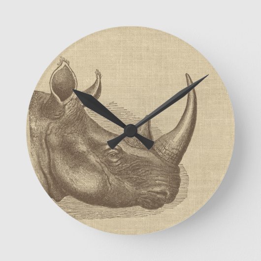 Illustratie van de  Rhino op Burlap Ronde Klok (Voorkant)