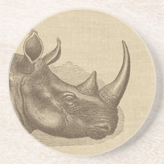 Illustratie van de  Rhino op Burlap Zandsteen Onderzetter (Voorkant)