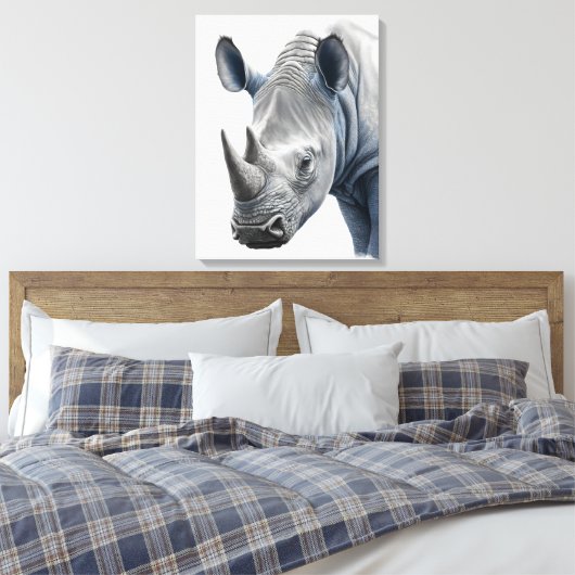 Illustratie van de rhino - potloodtekening canvas afdruk (Insitu (Slaapkamer))