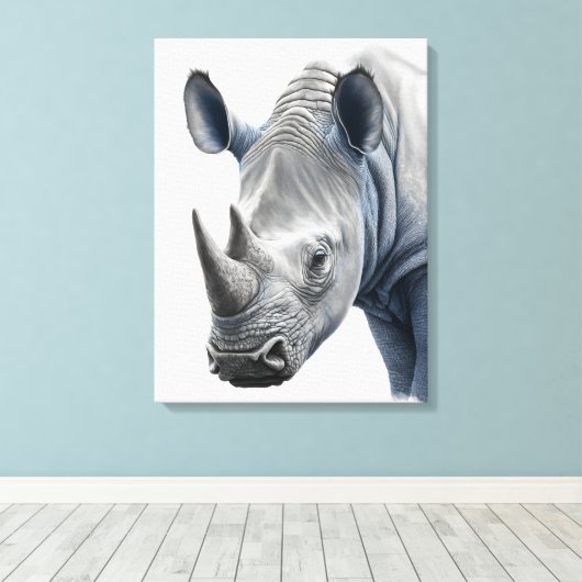 Illustratie van de rhino - potloodtekening canvas afdruk (Insitu (Houten vloer))