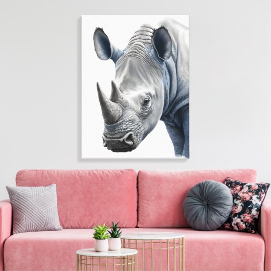 Illustratie van de rhino - potloodtekening canvas afdruk (Insitu (Woonkamer))