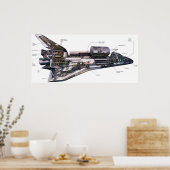 Illustratie van de ruimteeshut Orbiter Cutaway Hug Poster (Keuken)