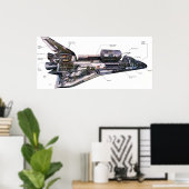 Illustratie van de ruimteeshut Orbiter Cutaway Hug Poster (Thuiskantoor)