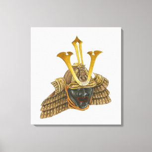 Illustratie van de samurai helm uit de 16e eeuw canvas afdruk