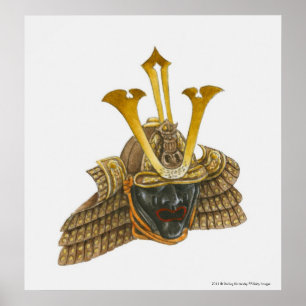 Illustratie van de samurai helm uit de 16e eeuw poster