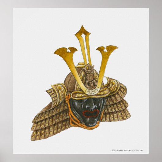 Illustratie van de samurai helm uit de 16e eeuw poster (Voorkant)