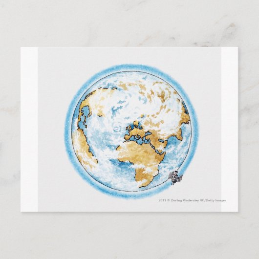 Illustratie van de satelliet rond de aarde briefkaart (Voorkant)