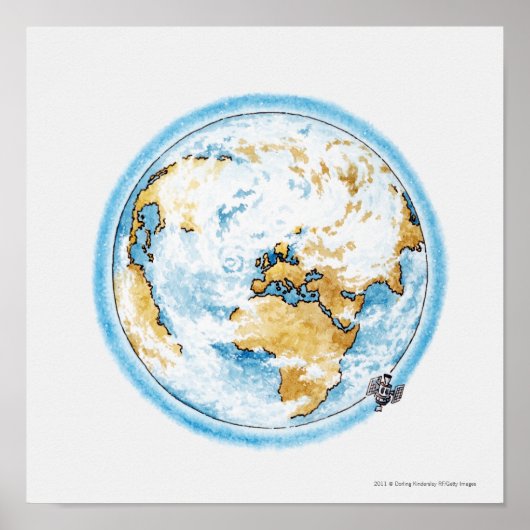 Illustratie van de satelliet rond de aarde poster (Voorkant)