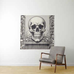 Illustratie van de schedel wandkleed