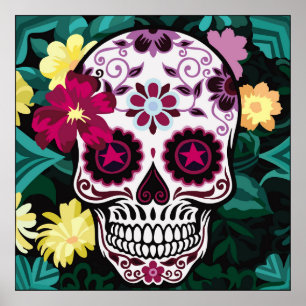 illustratie van de schedelornamentsflower, schedel poster