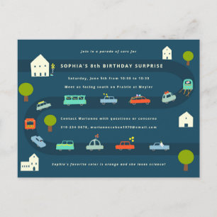 Illustratie van de spotprent "Car Birthday Parade" Briefkaart
