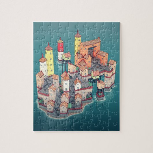 Illustratie van de stad van het Fantasy Fantress I Legpuzzel (Verticaal)