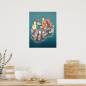 Illustratie van de stad van het Fantasy Fantress I Poster (Keuken)