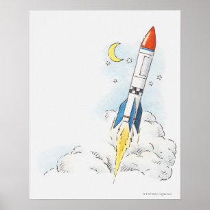 Illustratie van de start van een raket poster