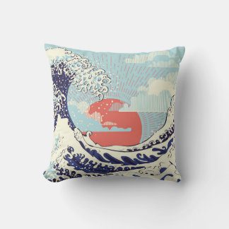 Illustratie van de stormachtige oceaan met grote g kussen