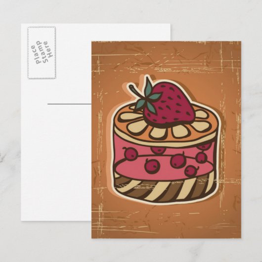 Illustratie van de taart in retro-stijl briefkaart (Voorkant / Achterkant)