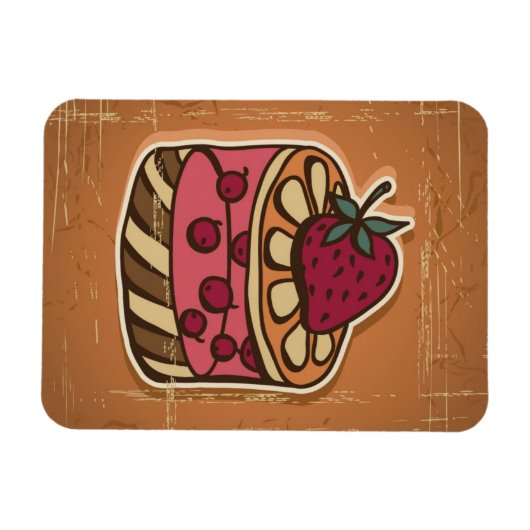 Illustratie van de taart in retro-stijl magneet (Horizontaal)