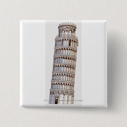 Illustratie van de toren van Pisa Vierkante Button 5,1 Cm (Voorkant)