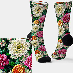 Illustratie van de trilling Roze witte goudbloemen Sokken