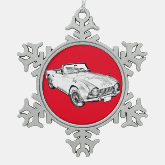 Illustratie van de triomf TR4-sportauto Tin Sneeuwvlok Ornament (Voorkant)