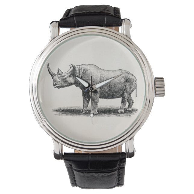 Illustratie van de Vintage Rhinoceros Illustratie Horloge (Voorkant)