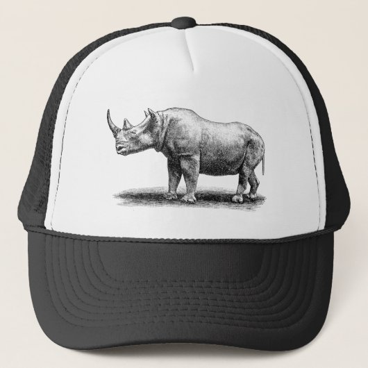 Illustratie van de Vintage Rhinoceros Illustratie Trucker Pet (Voorkant)