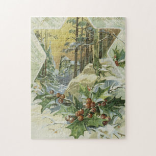 Illustratie van de Vintage van het winterhuis Legpuzzel