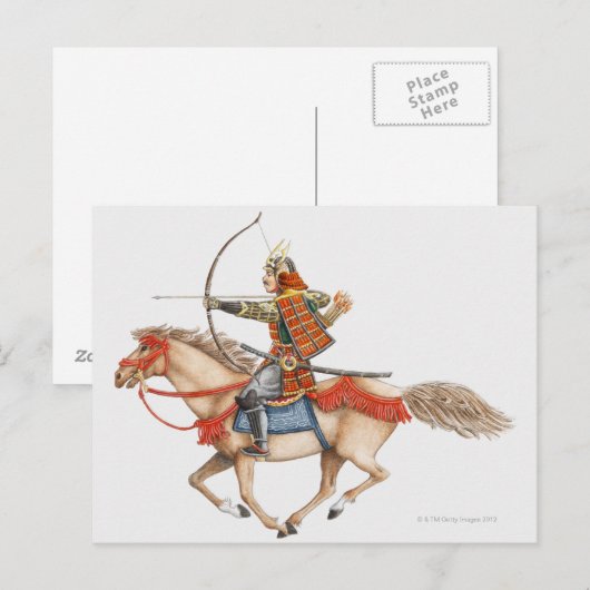 Illustratie van de vroege Samurai-krijger op Briefkaart (Voorkant / Achterkant)