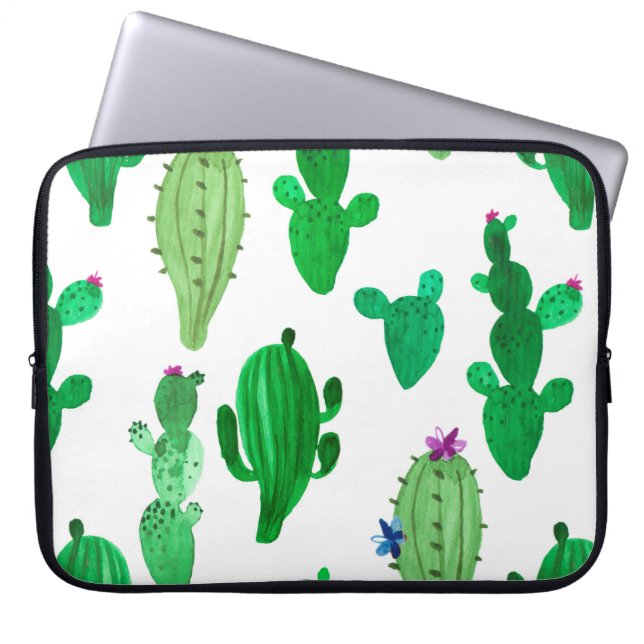 illustratie van de waterverf van de groene-inkt-wo laptop sleeve (Voorkant)