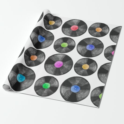 illustratie van de waterverf van een vinyllp-retro cadeaupapier (Uitgerold)