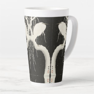 illustratie van de witte heronvogel sneeuwwinter latte mok