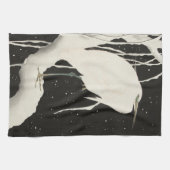 illustratie van de witte heronvogel sneeuwwinter theedoek (Horizontaal)