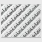 Illustratie van de zwarte en witte stoomtrein cadeaupapier (Vlak)