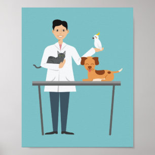Illustratie van dierenarts met dieren poster